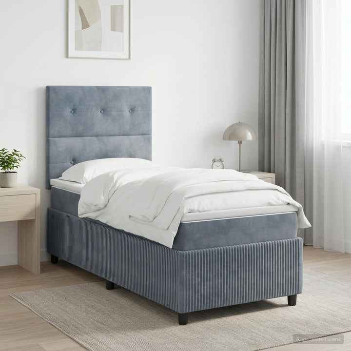 Boxmadras med topmadras Mørkegrå 80 x 200 cm Fløjl