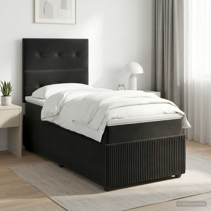Boxmadras med topmadras med hovedgærde Sort 100 x 200 cm Fløjl