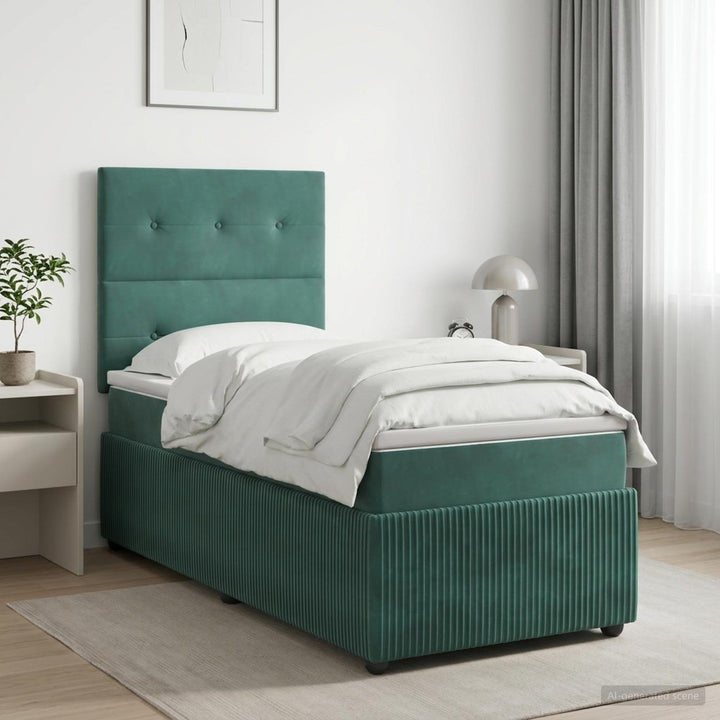 Boxmadras med topmadras Mørkegrøn 90 x 190 cm Fløjl