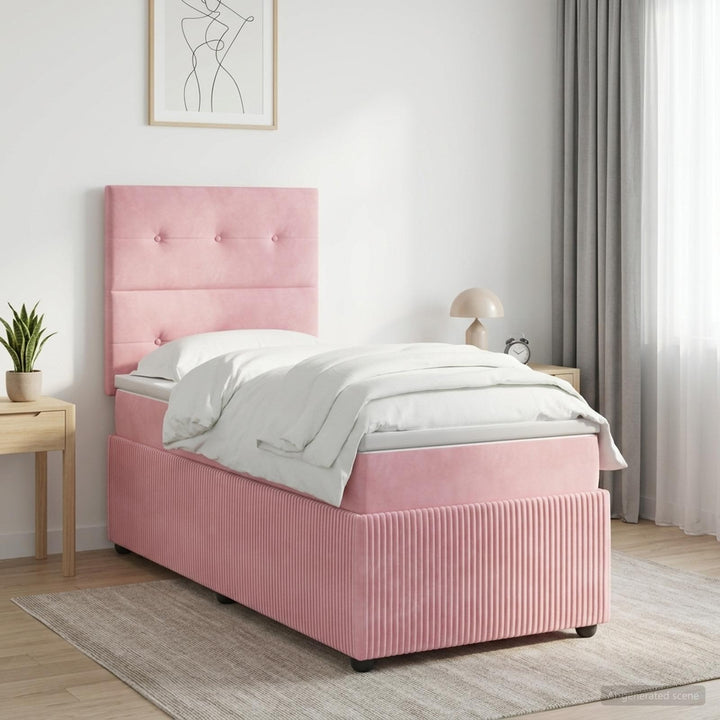 Boxmadras med topmadras Lyserød 90 x 200 cm Fløjl