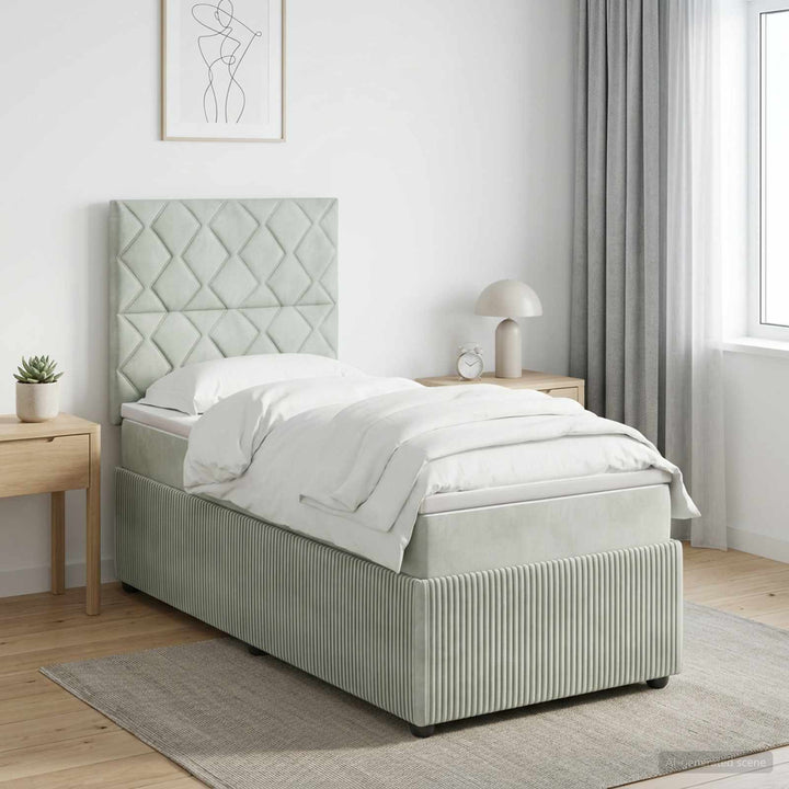 Boxmadras med topmadras Lysegrå 80 x 200 cm Fløjl