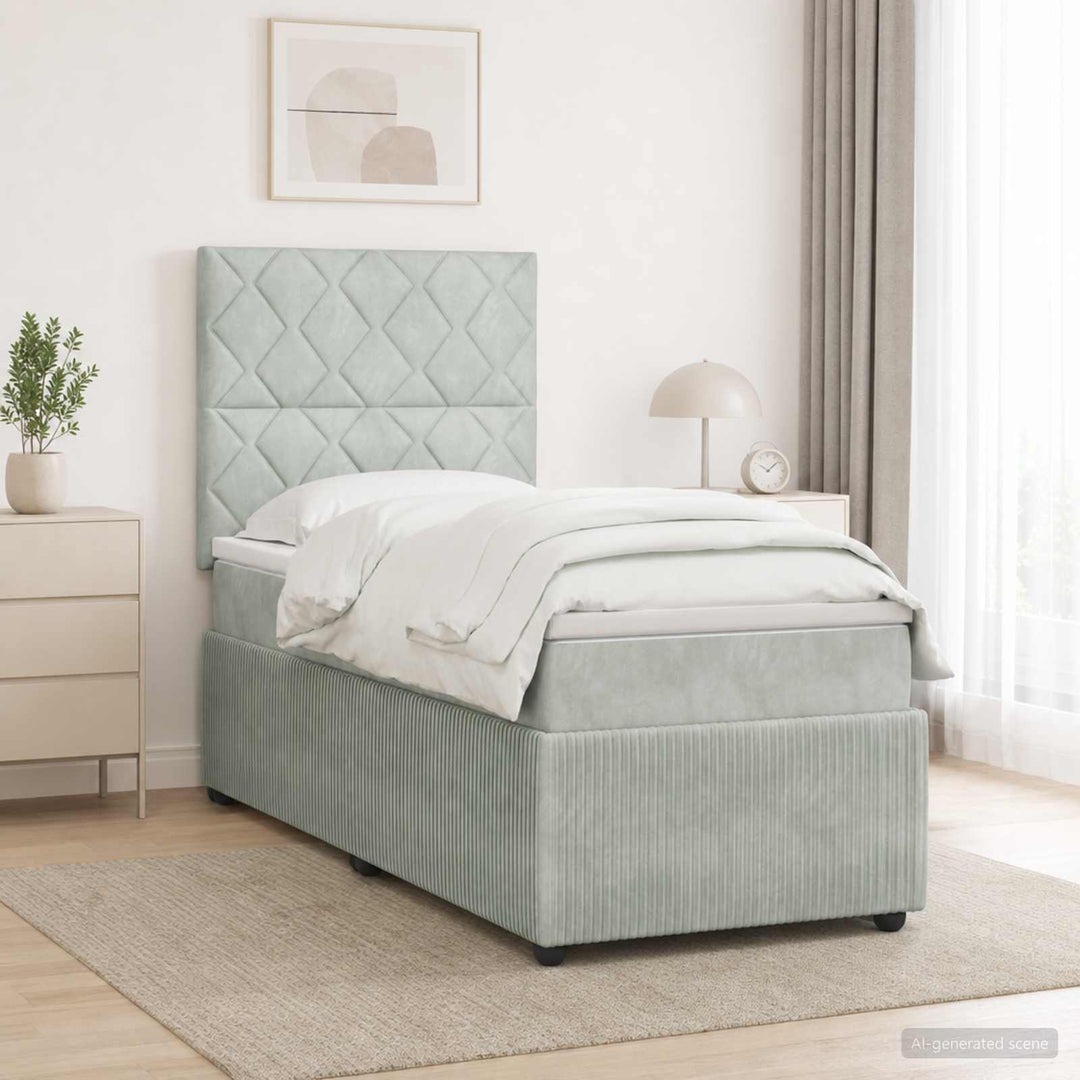 Boxmadras med topmadras Lysegrå 90 x 190 cm Fløjl