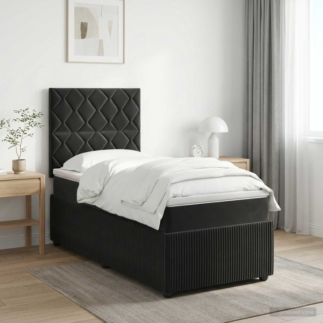 Boxmadras med topmadras med hovedgærde Sort 80 x 200 cm Fløjl