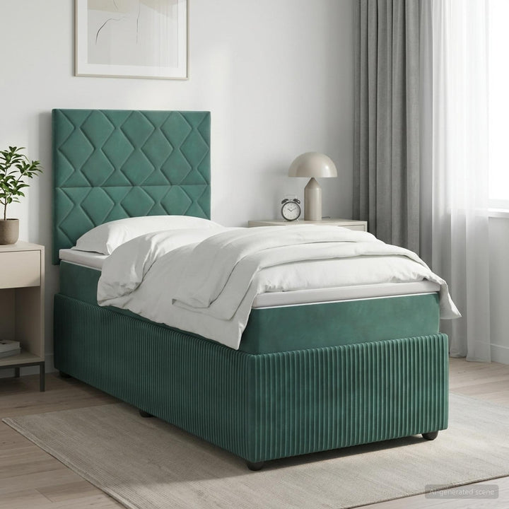 Boxmadras med topmadras Mørkegrøn 90 x 200 cm Fløjl