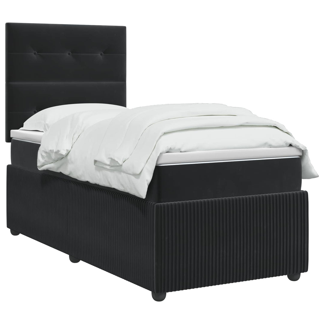 Boxmadras med topmadras med hovedgærde Sort 90 x 190 cm Fløjl