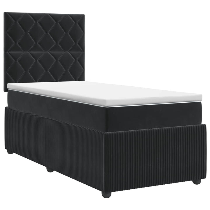 Boxmadras med topmadras med hovedgærde Sort 90 x 190 cm Fløjl