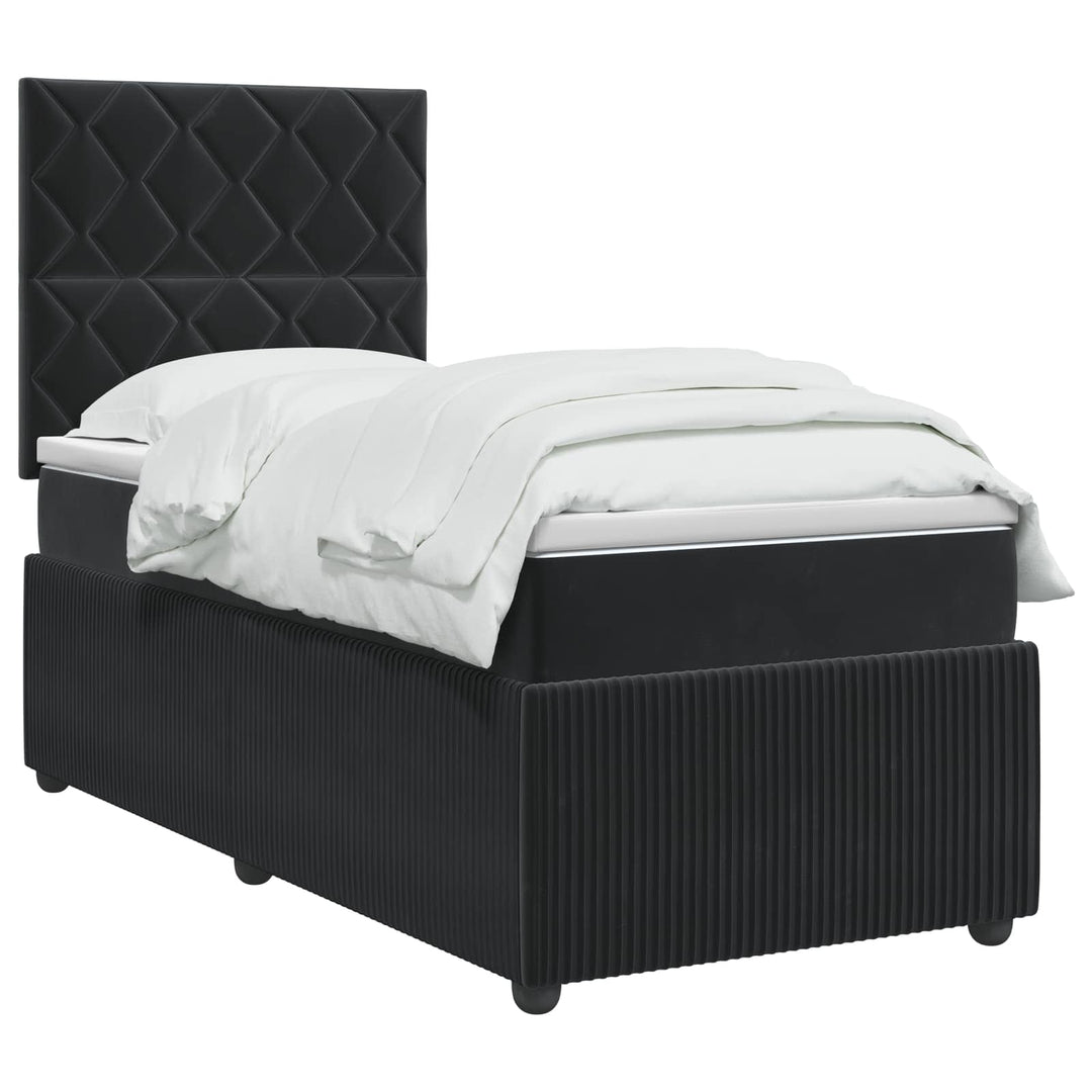 Boxmadras med topmadras med hovedgærde Sort 90 x 190 cm Fløjl