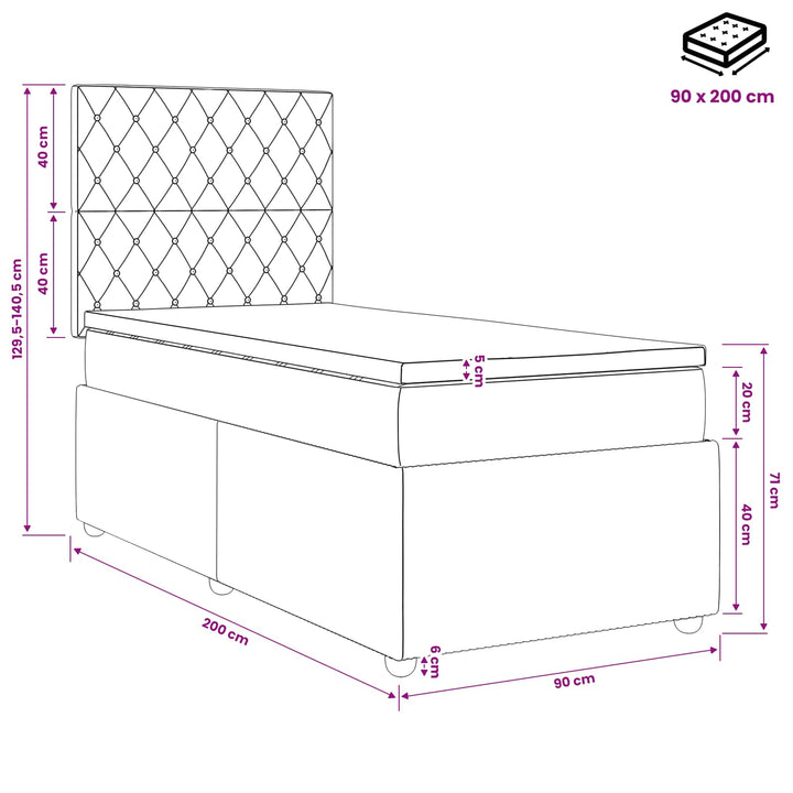 Boxmadras med topmadras med hovedgærde Sort 90 x 200 cm Fløjl