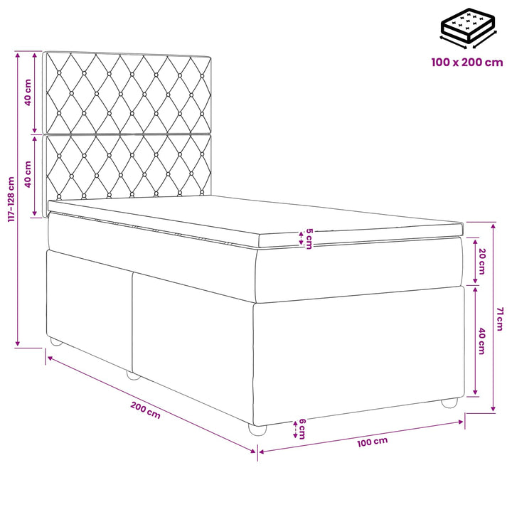 Boxmadras med topmadras Lyserød 100 x 200 cm Fløjl