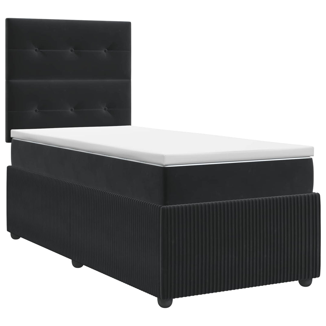 Boxmadras med topmadras med hovedgærde Sort 100 x 200 cm Fløjl