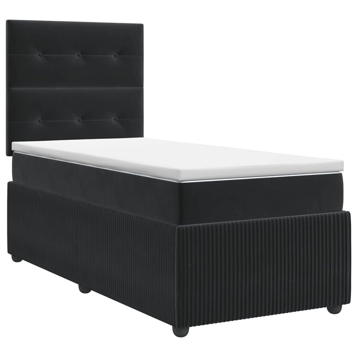 Boxmadras med topmadras med hovedgærde Sort 100 x 200 cm Fløjl