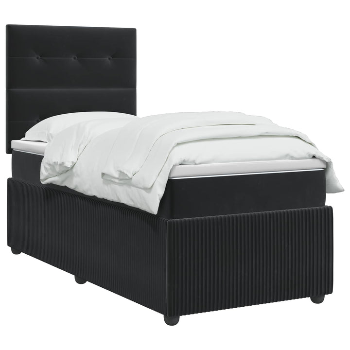 Boxmadras med topmadras med hovedgærde Sort 100 x 200 cm Fløjl