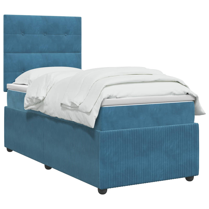 Boxmadras med topmadras med hovedgærde Blå 100 x 200 cm Fløjl