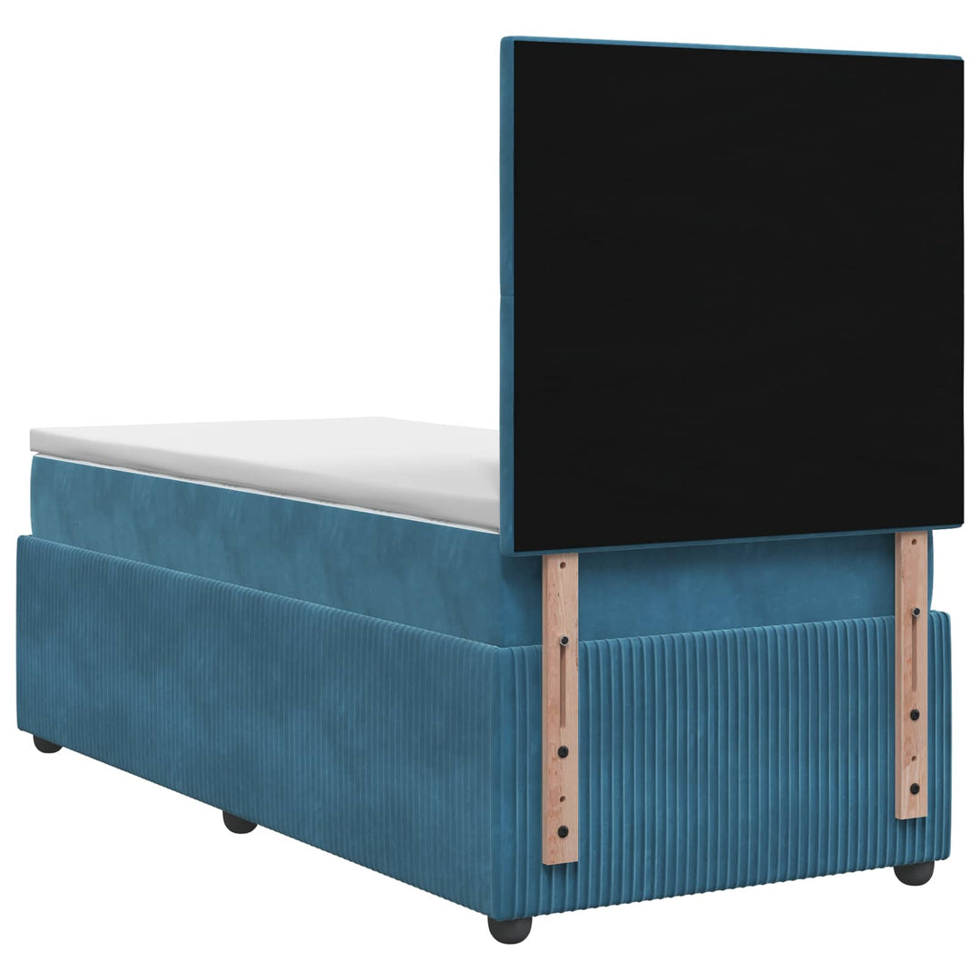 Boxmadras med topmadras med hovedgærde Blå 100 x 200 cm Fløjl