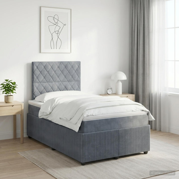 Boxmadras med topmadras Mørkegrå 120 x 200 cm Fløjl