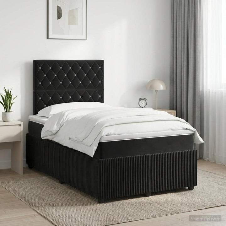 Boxmadras med topmadras med hovedgærde Sort 120 x 190 cm Fløjl