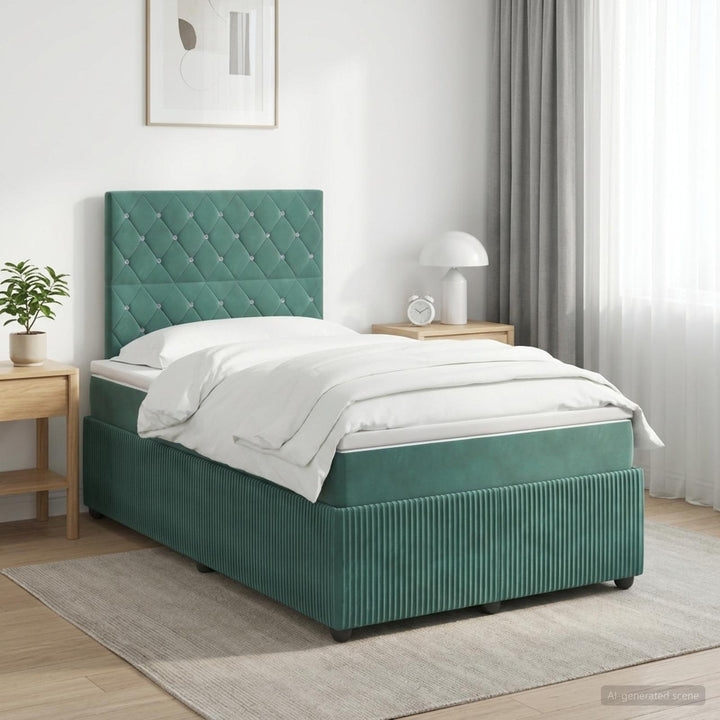 Boxmadras med topmadras Mørkegrøn 120 x 190 cm Fløjl