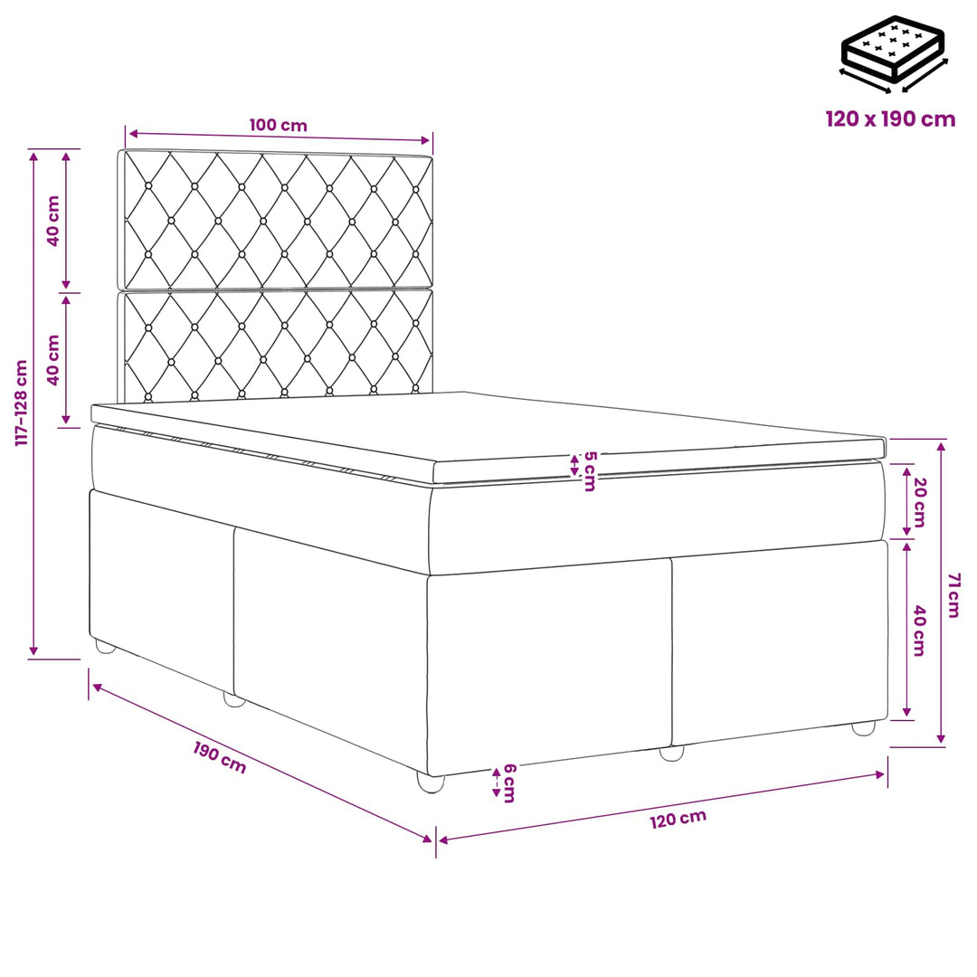 Boxmadras med topmadras Mørkegrøn 120 x 190 cm Fløjl