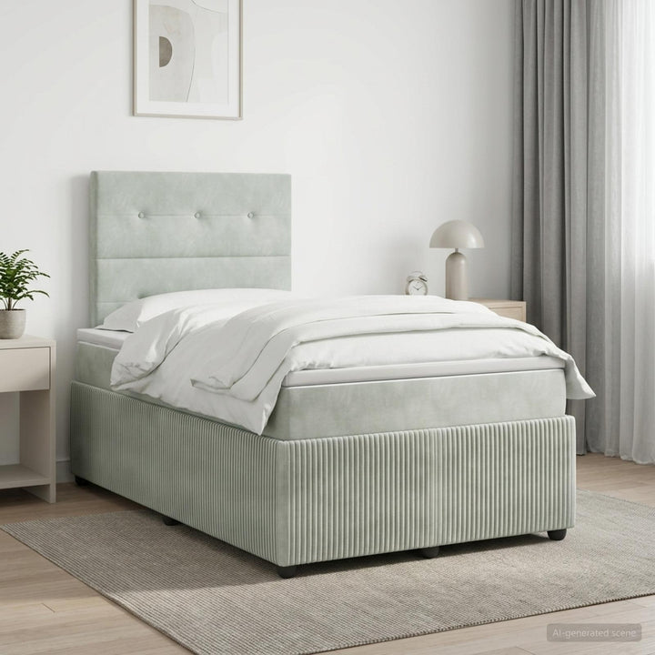 Boxmadras med topmadras Lysegrå 120 x 190 cm Fløjl