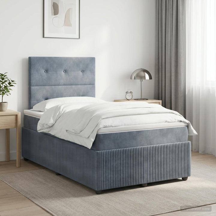 Boxmadras med topmadras Mørkegrå 120 x 190 cm Fløjl