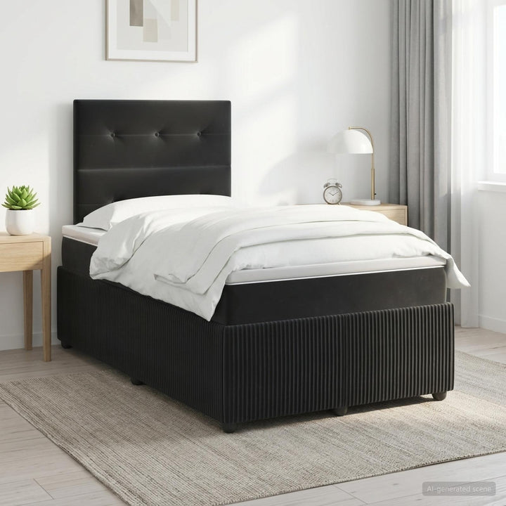 Boxmadras med topmadras med hovedgærde Sort 120 x 200 cm Fløjl