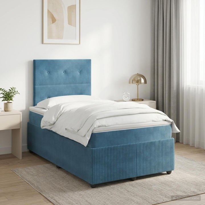Boxmadras med topmadras med hovedgærde Blå 120 x 190 cm Fløjl