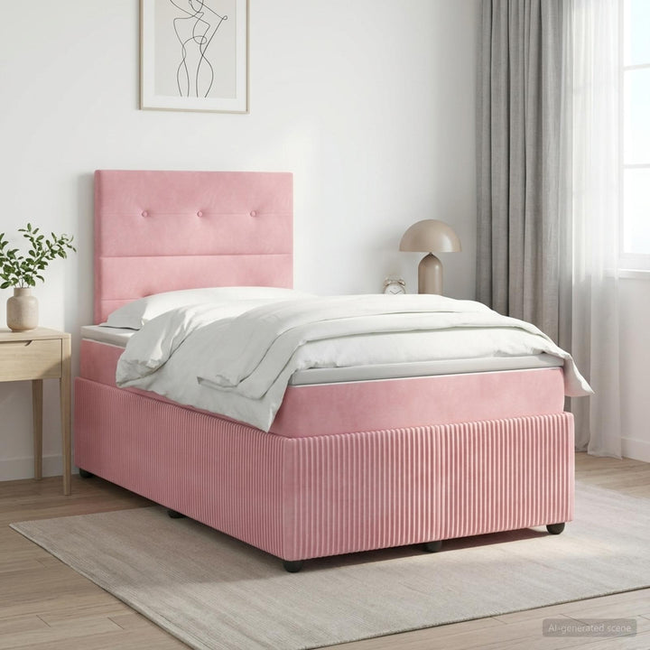 Boxmadras med topmadras Lyserød 120 x 200 cm Fløjl