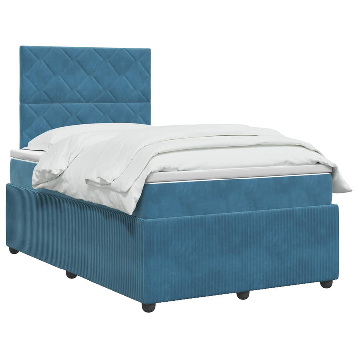 Boxmadras med topmadras med hovedgærde Blå 120 x 190 cm Fløjl