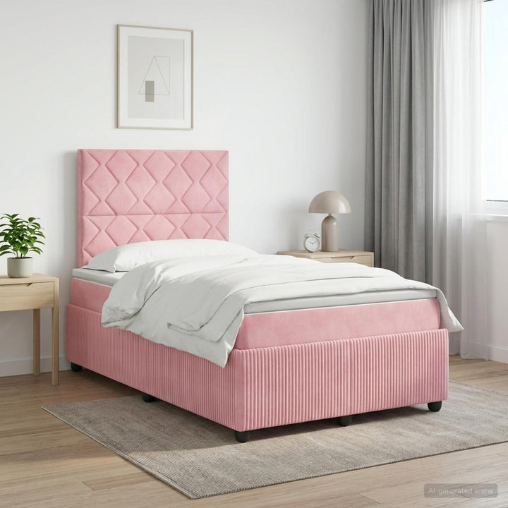 Boxmadras med topmadras Lyserød 120 x 190 cm Fløjl