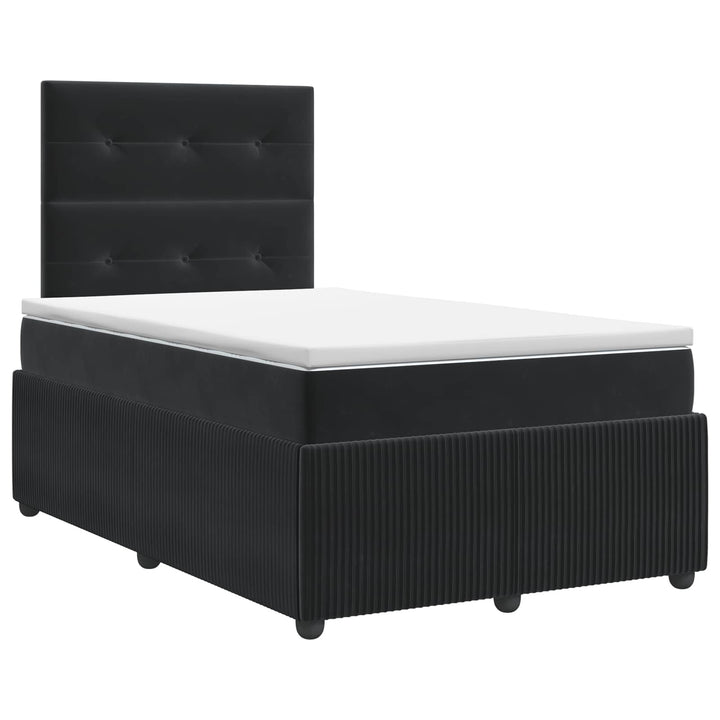 Boxmadras med topmadras med hovedgærde Sort 120 x 200 cm Fløjl