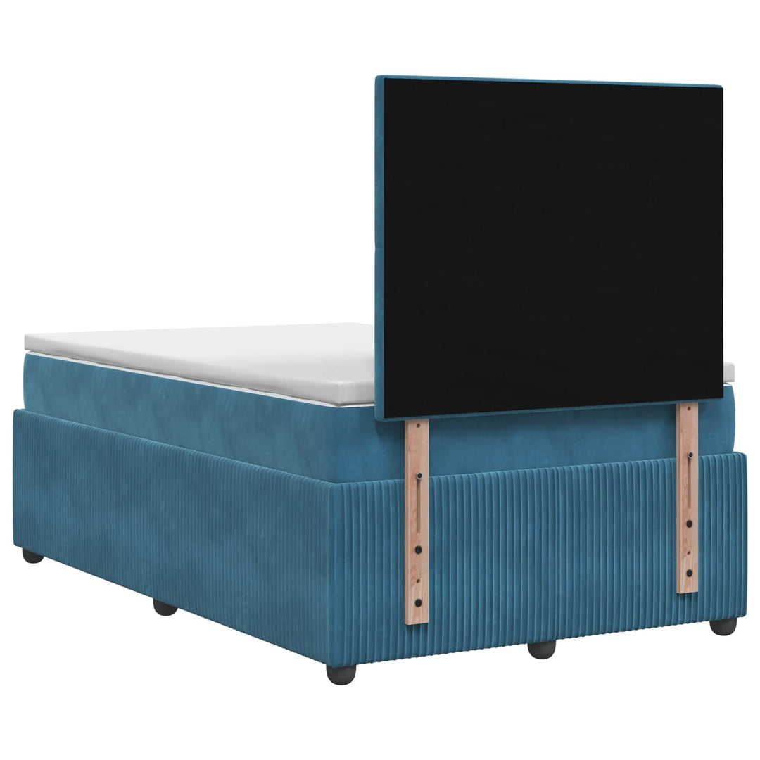 Boxmadras med topmadras med hovedgærde Blå 120 x 200 cm Fløjl