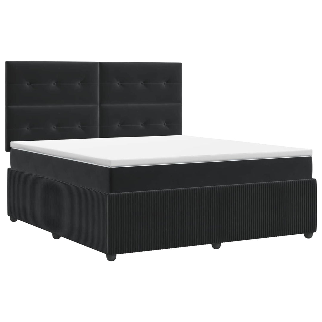 Boxmadras med topmadras med hovedgærde Sort 140 x 190 cm Fløjl