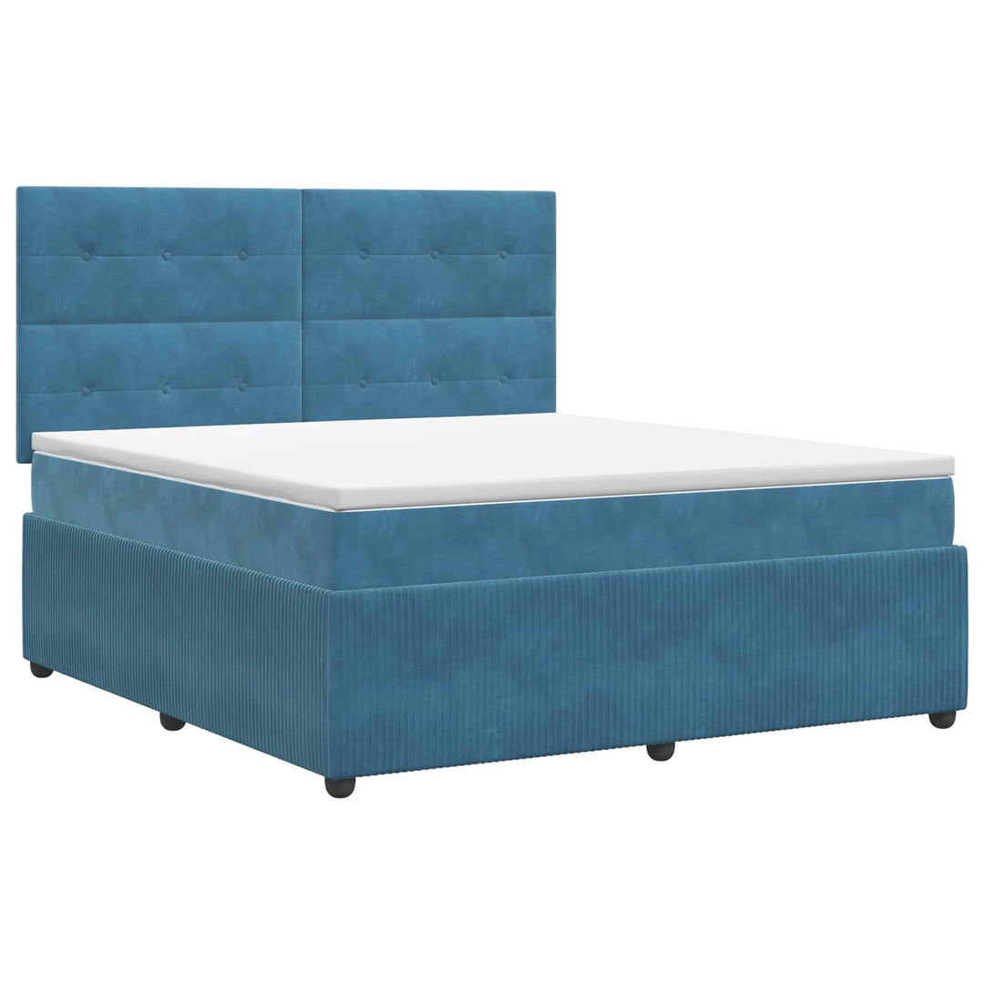 Boxmadras med topmadras med hovedgærde Blå 140 x 190 cm Fløjl