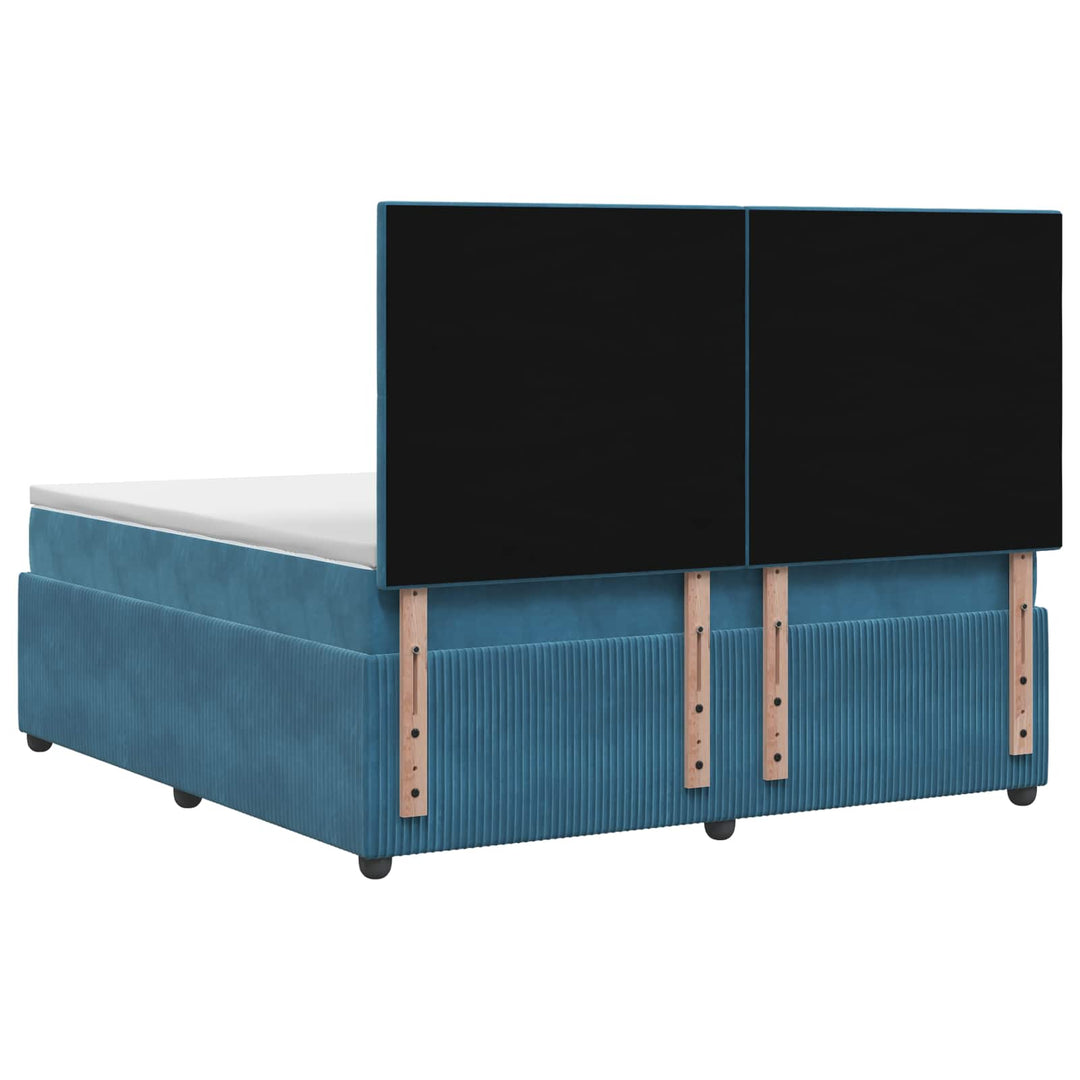 Boxmadras med topmadras med hovedgærde Blå 140 x 190 cm Fløjl