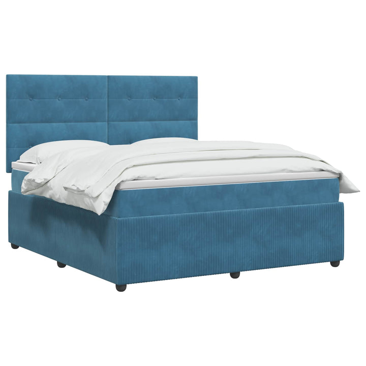 Boxmadras med topmadras med hovedgærde Blå 140 x 190 cm Fløjl