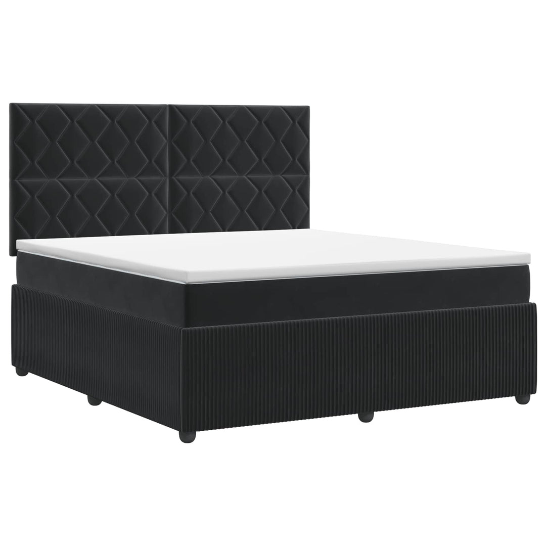 Boxmadras med topmadras med hovedgærde Sort 140 x 190 cm Fløjl