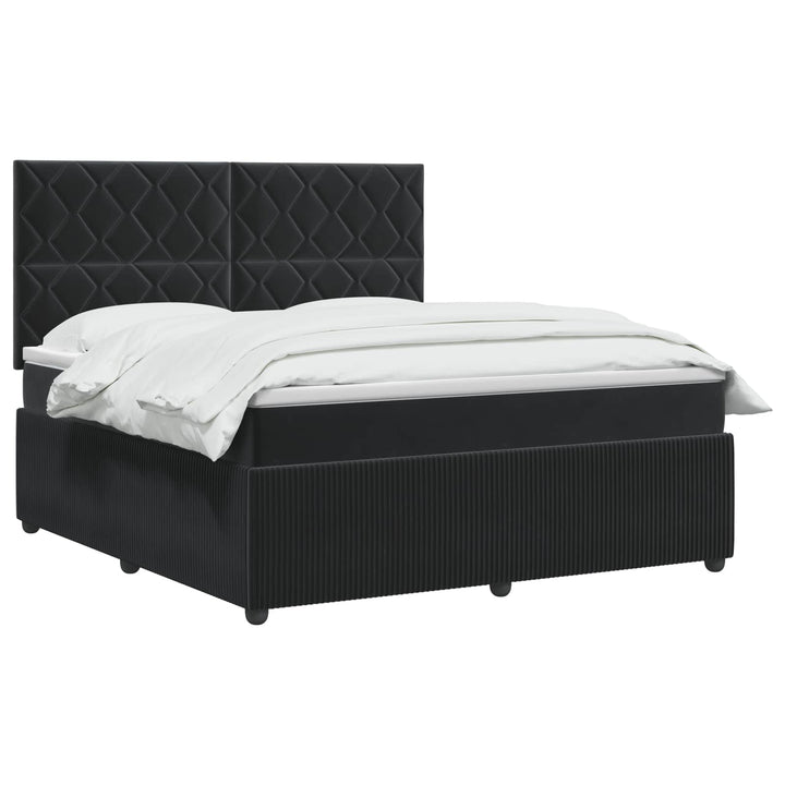 Boxmadras med topmadras med hovedgærde Sort 140 x 190 cm Fløjl