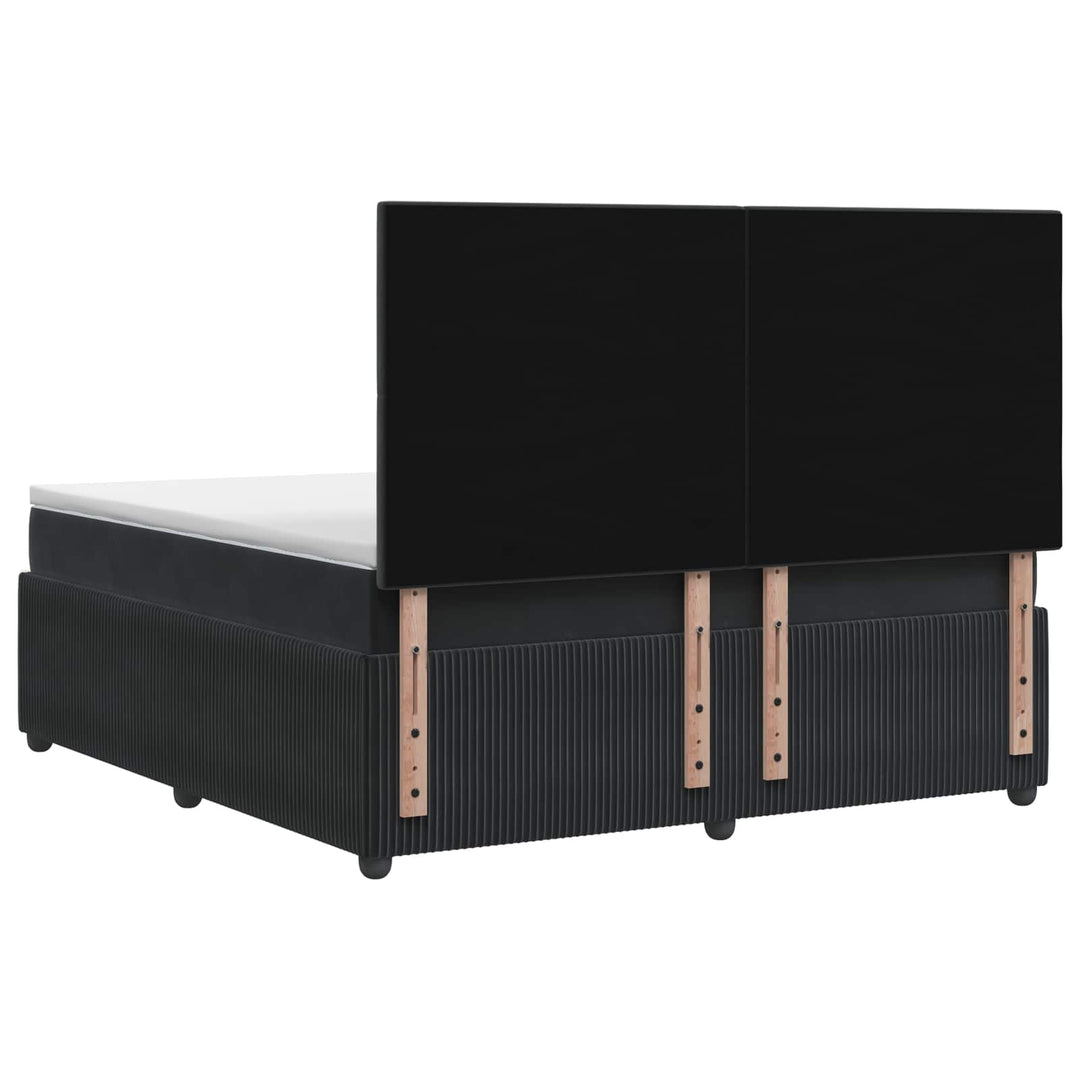 Boxmadras med topmadras med hovedgærde Sort 160 x 200 cm Fløjl