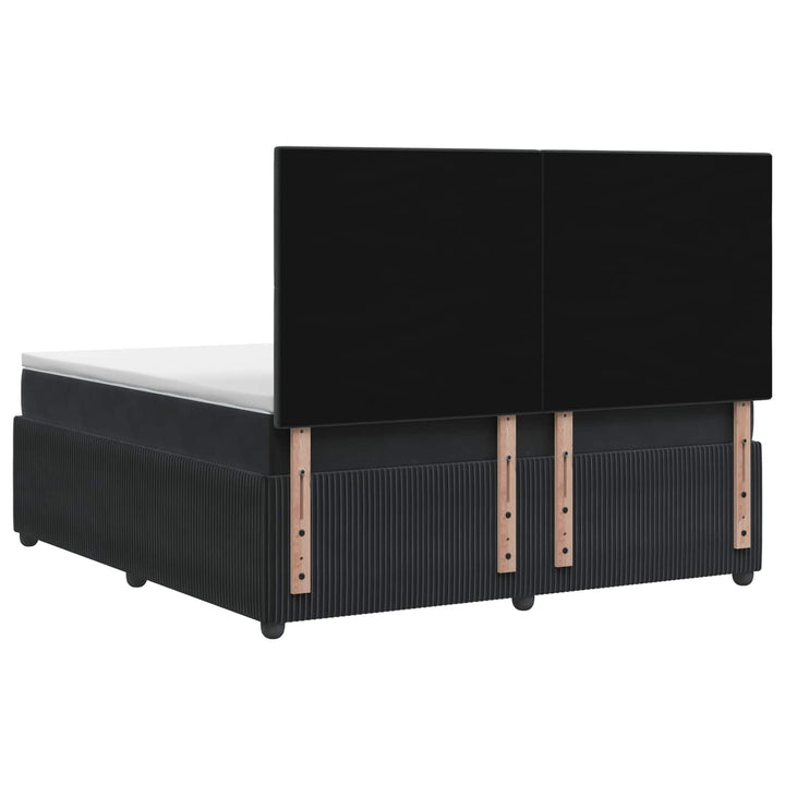 Boxmadras med topmadras med hovedgærde Sort 160 x 200 cm Fløjl