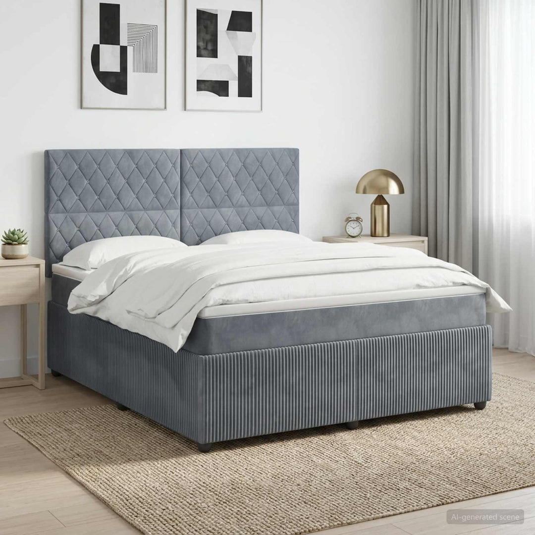 Boxmadras med topmadras Mørkegrå 180 x 200 cm Fløjl