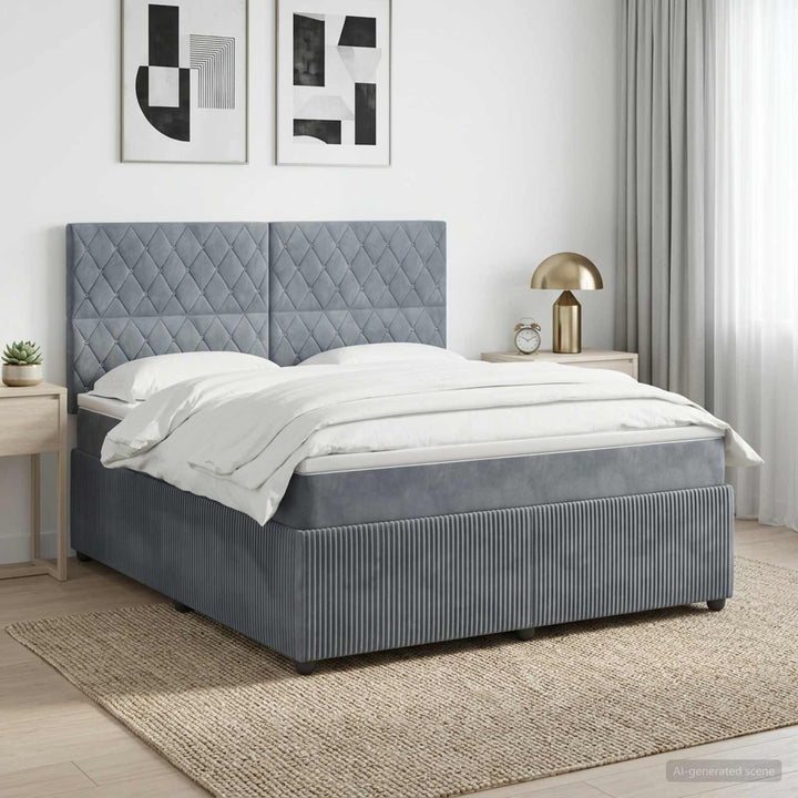 Boxmadras med topmadras Mørkegrå 180 x 200 cm Fløjl