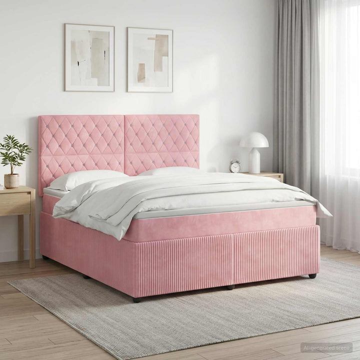 Boxmadras med topmadras Lyserød 140 x 190 cm Fløjl