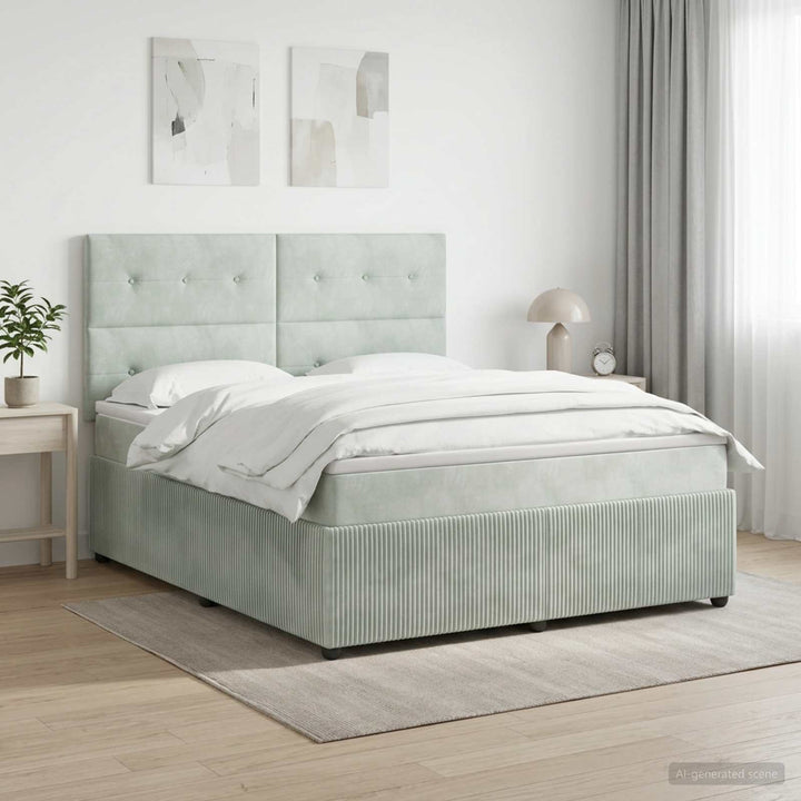 Boxmadras med topmadras Lysegrå 140 x 190 cm Fløjl