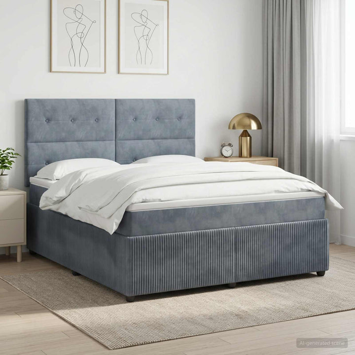 Boxmadras med topmadras Mørkegrå 160 x 200 cm Fløjl