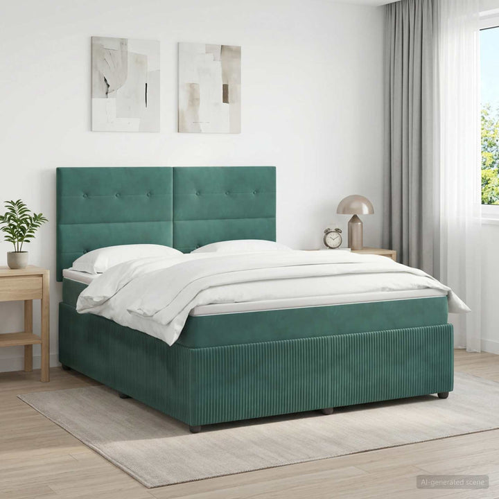 Boxmadras med topmadras Mørkegrøn 140 x 200 cm Fløjl