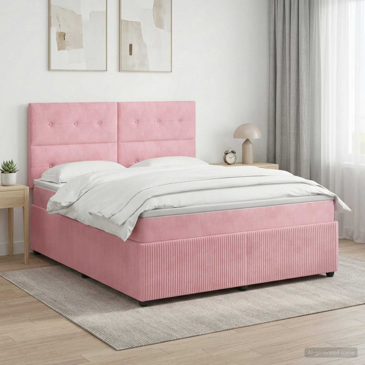 Boxmadras med topmadras Lyserød 160 x 200 cm Fløjl