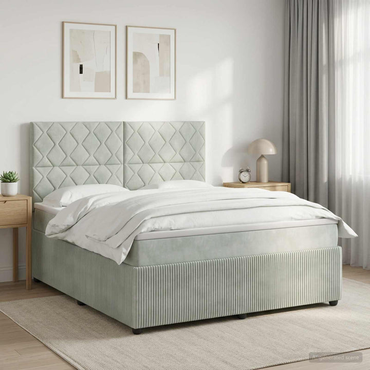 Boxmadras med topmadras Lysegrå 140 x 190 cm Fløjl