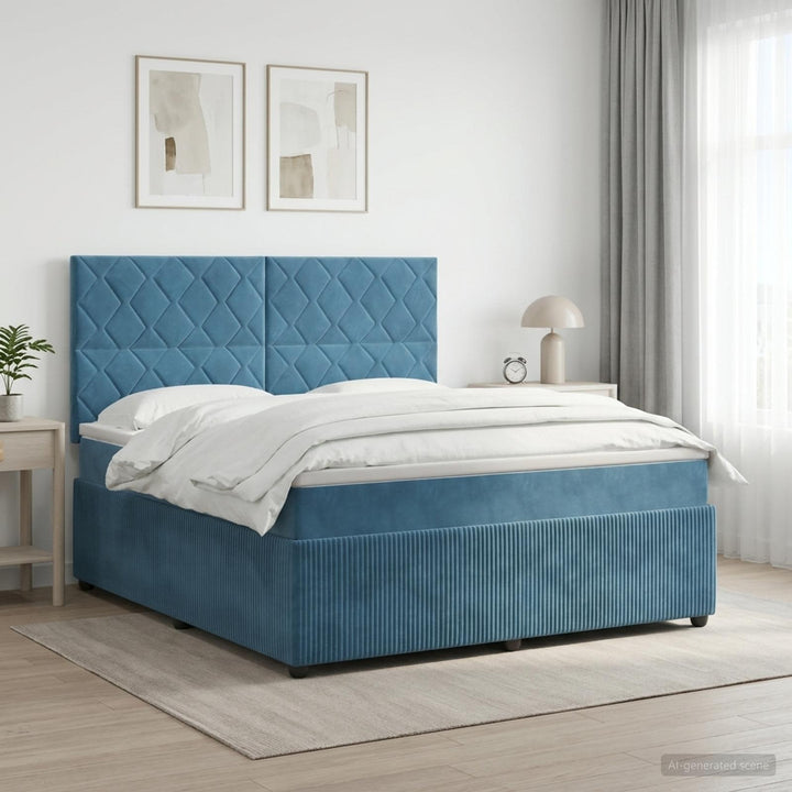Boxmadras med topmadras med hovedgærde Blå 140 x 200 cm Fløjl