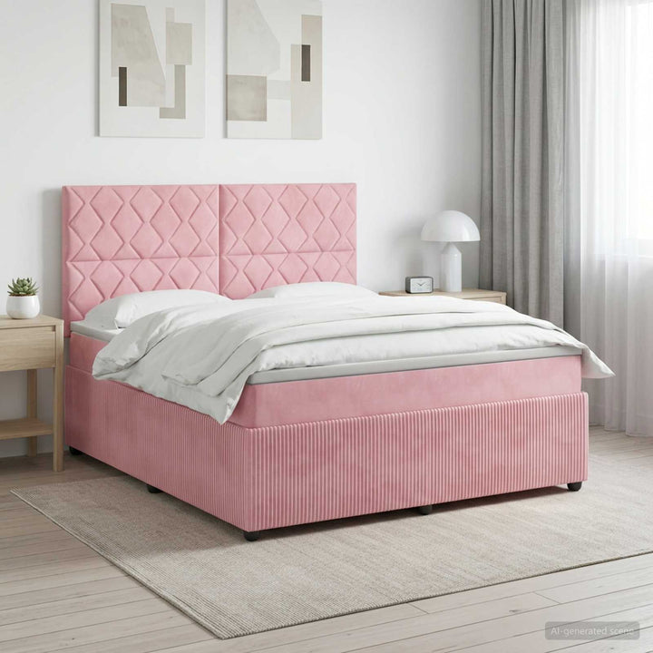 Boxmadras med topmadras Lyserød 160 x 200 cm Fløjl