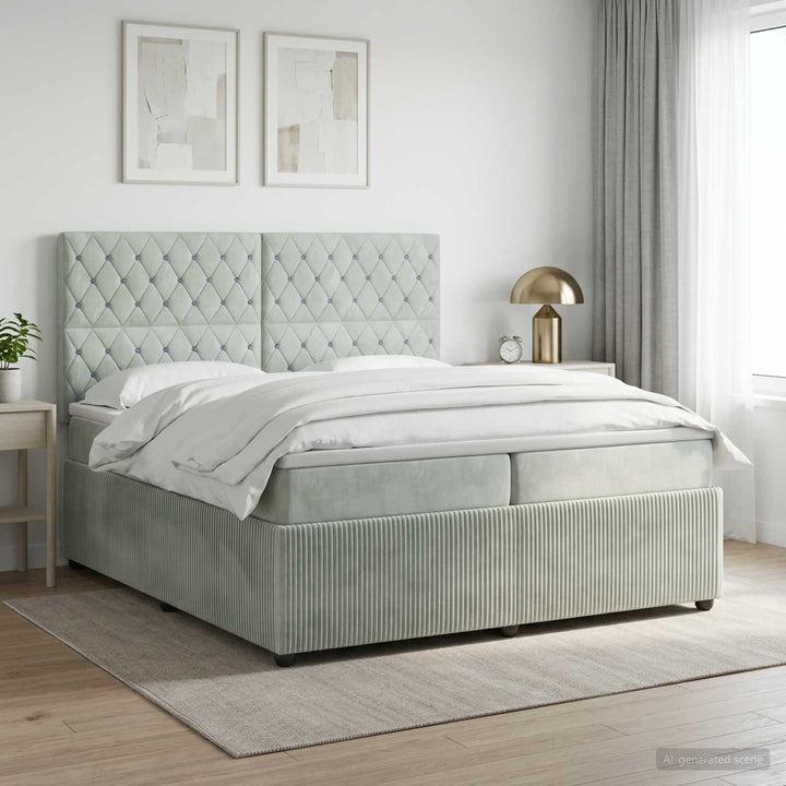 Boxmadras med topmadras Lysegrå 200 x 200 cm Fløjl
